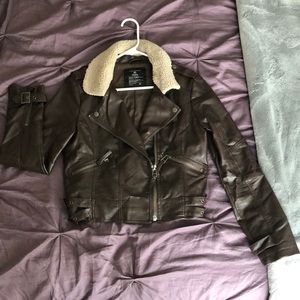 Brown faux leather Moto jacket